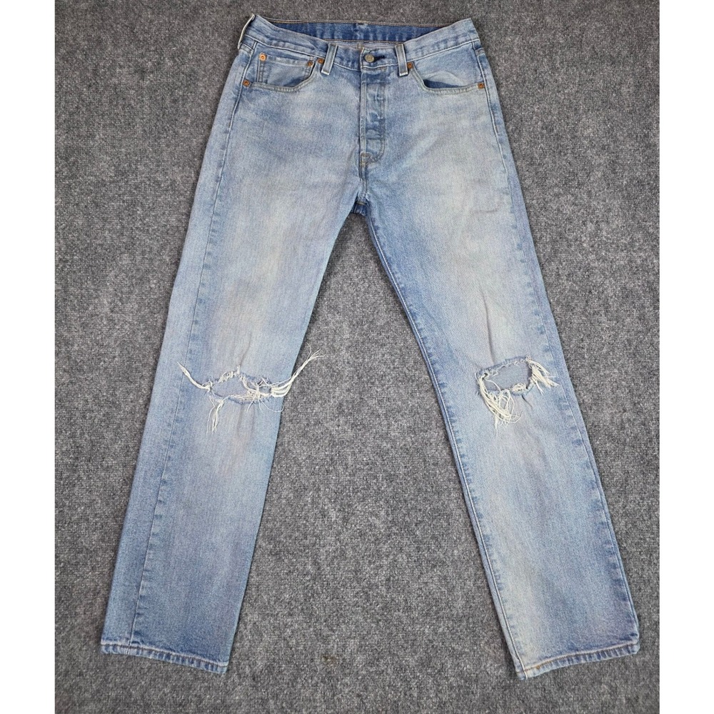 Levi's 501 Original Fit Jeans Mens W32 L32 Light Wash Distressed Blue 00501-3268